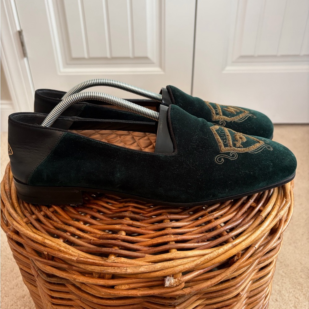 Gucci Green Wire Embroidered Velvet‎ Loafers Men's Size 11 Dark Green Authentic - Picture 5 of 15